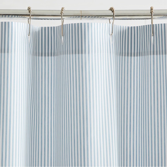 Pottery Barn Wheaton Striped Organic Shower Curtain Chambray - Picture 3 of 15